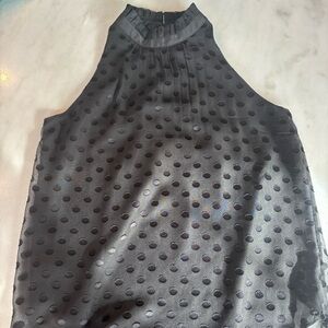 Ann Taylor Black Lined Ruffle Neck Polka Dot Top